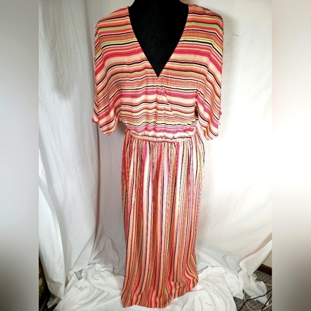NWT Seven7 Pink Multicolored Striped Maxi Dress Sz M